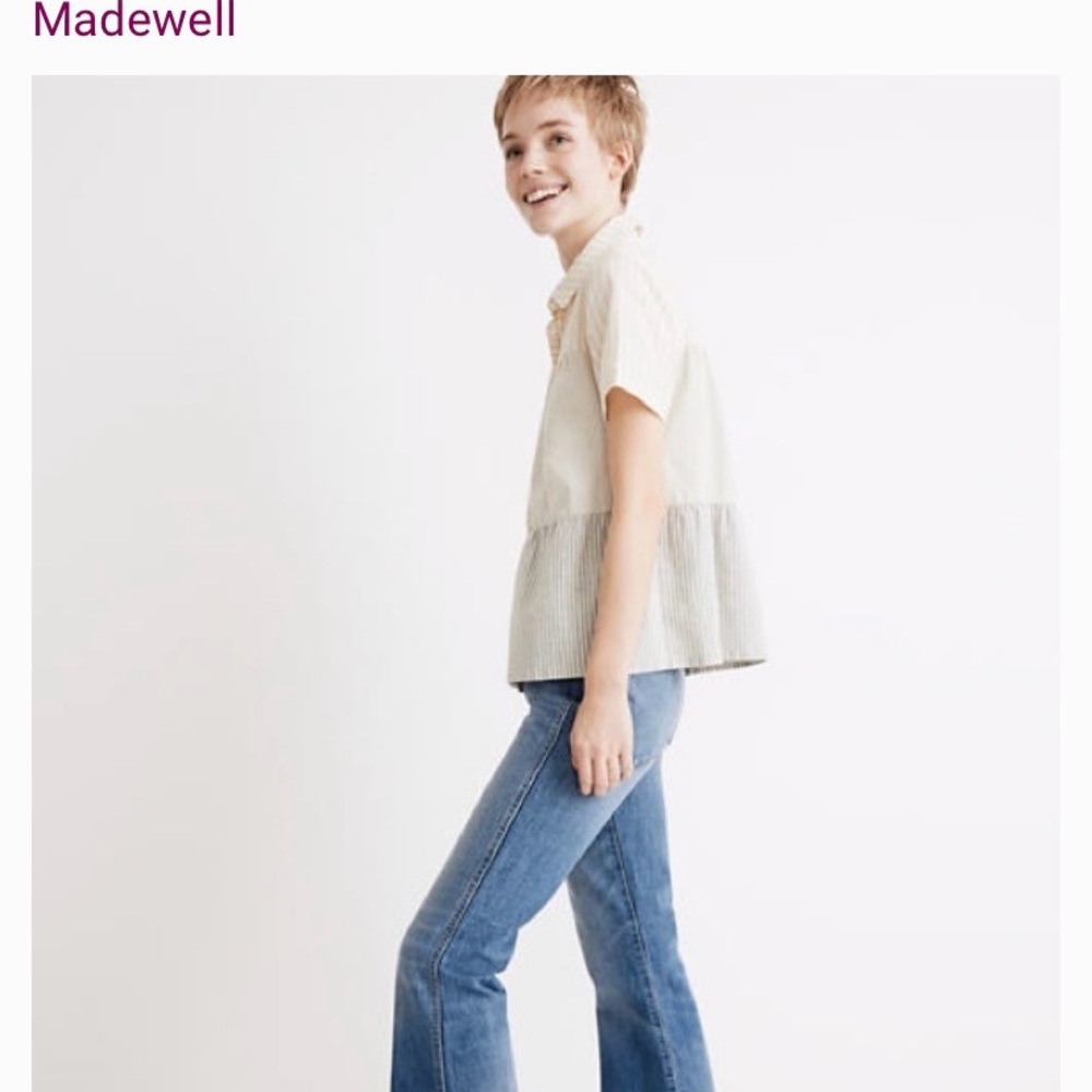Madewell x The New Denim Project Stripe-Mix Seamed Button Down Shirt